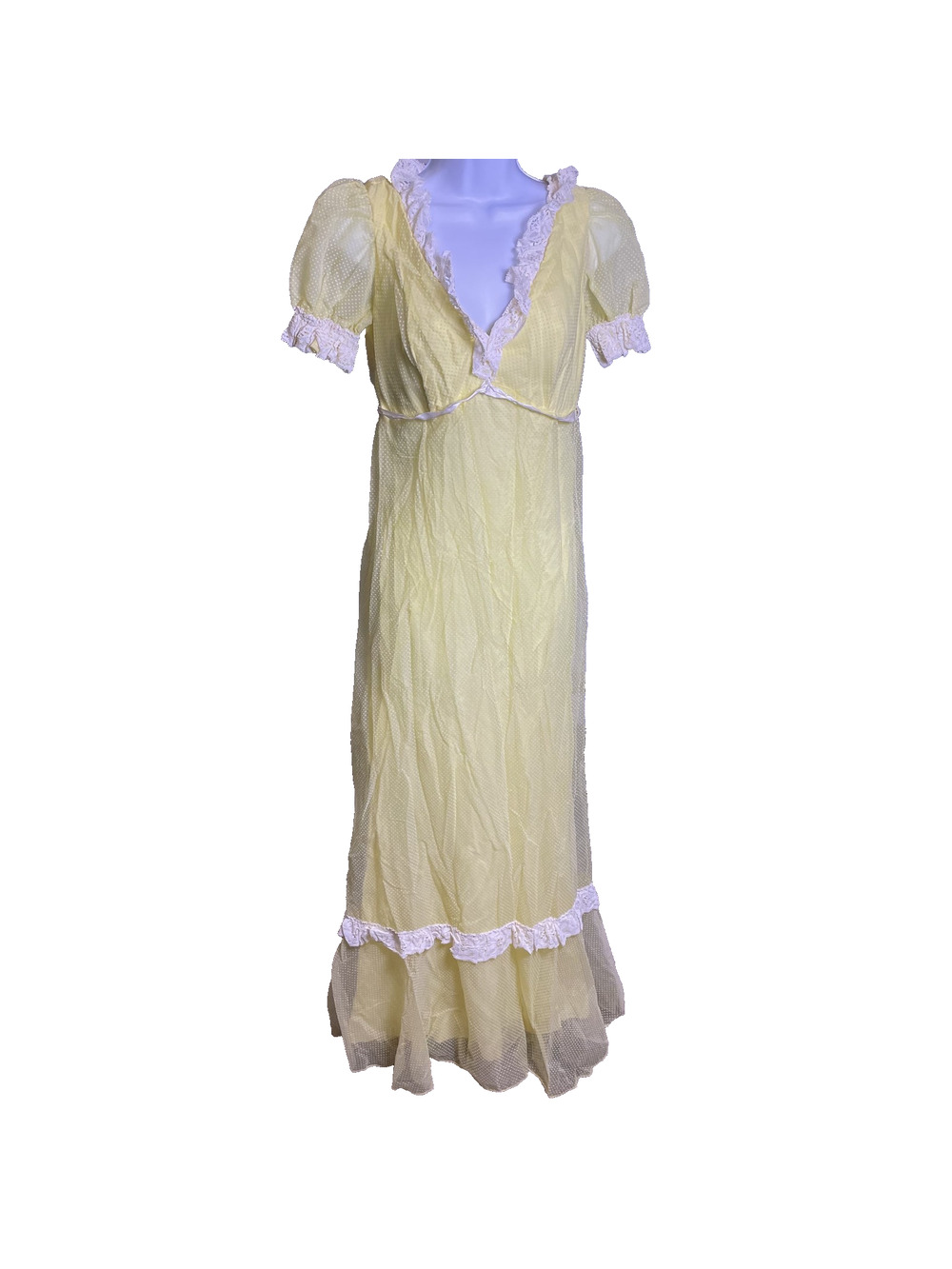 Vintage 70s Union Made Prairie Dress Womens S Yellow Empire Waist Bridgerton
